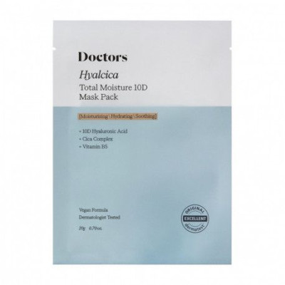 Тканевая маска с гиалуроновой кислотой и центеллой DOCTORS Hyalcica Total Moisture 10 D Mask